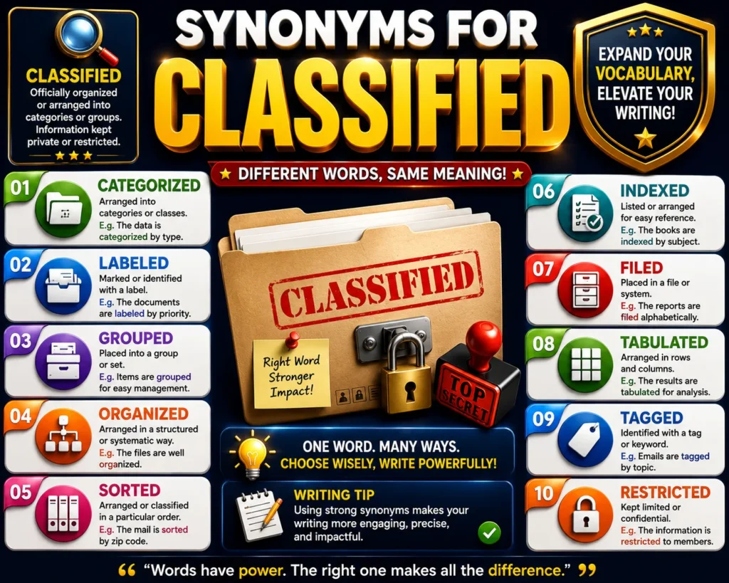 Synonyms for Classified